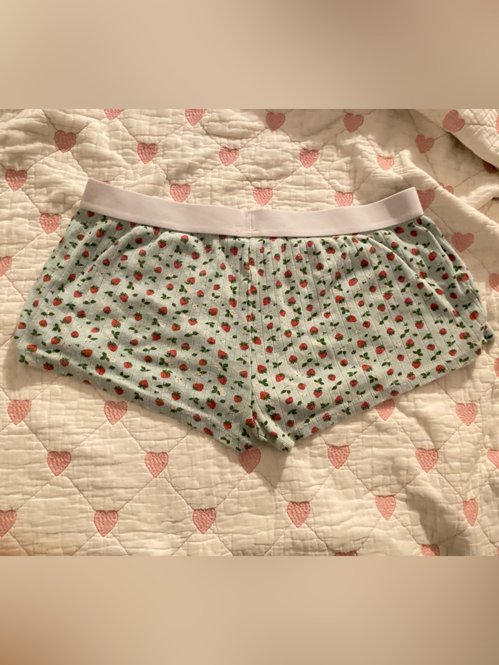 Strawberry Print Ribbed Button-Front Crop Top — Mint - Picture 2 of 3